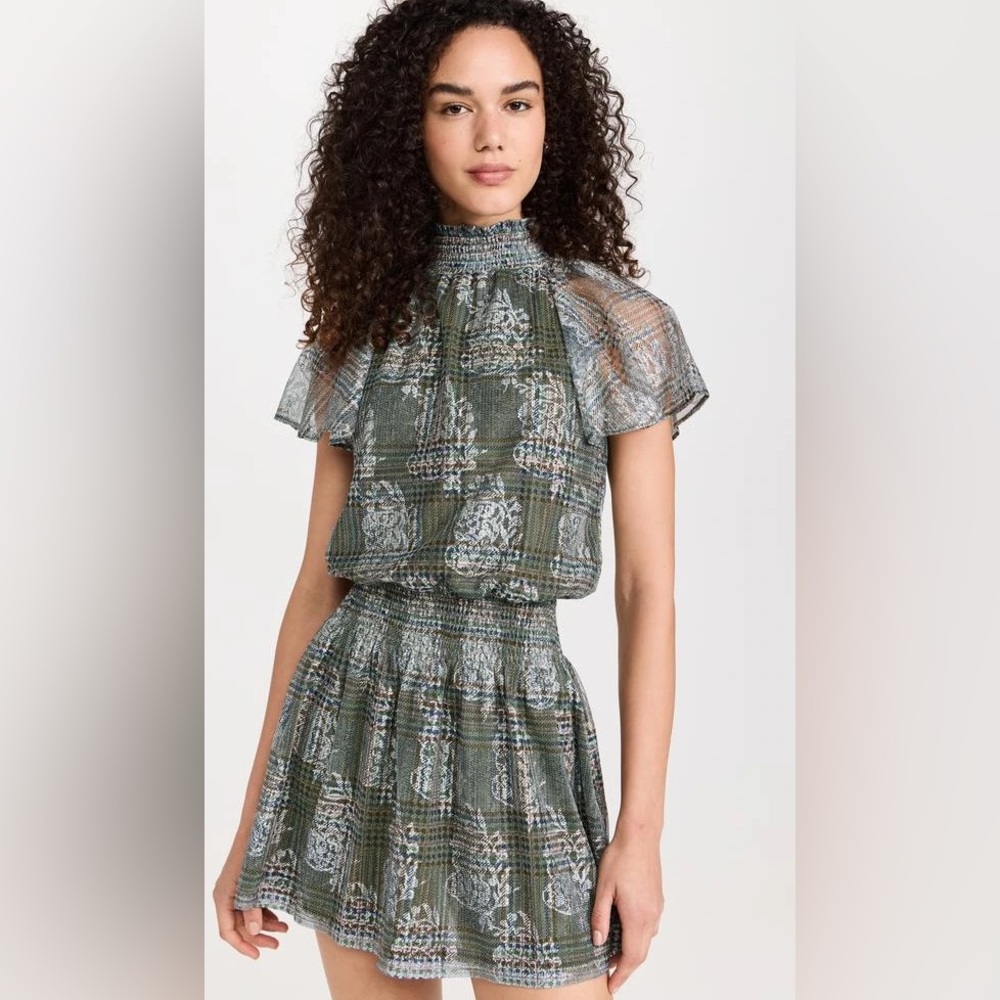 Ramy Brook Green Patterned Mini Dress - size L